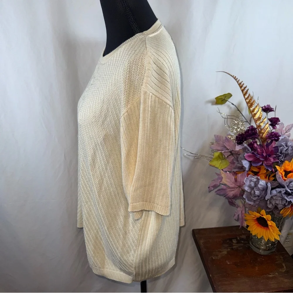 Alfred Dunner Pale Yellow/Tan Cable Knit Short Sleeve Sweater Top L - Picture 2 of 7